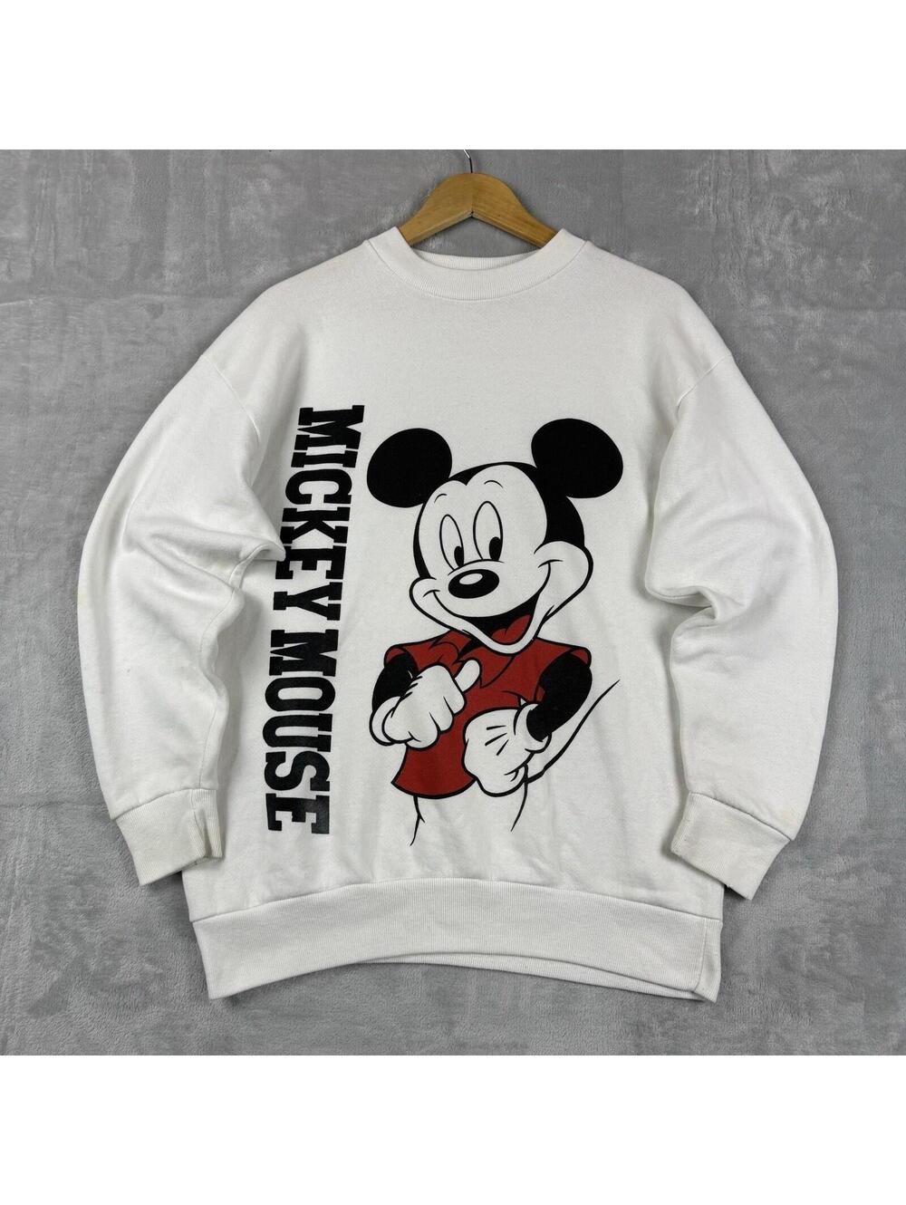 Vintage Disney Mickey Mouse Sweatshirt Made In USA White Graphic Sz L Theme Park